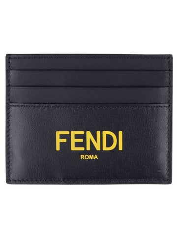 Logo Leather Card Wallet Black Yellow - FENDI - BALAAN 1