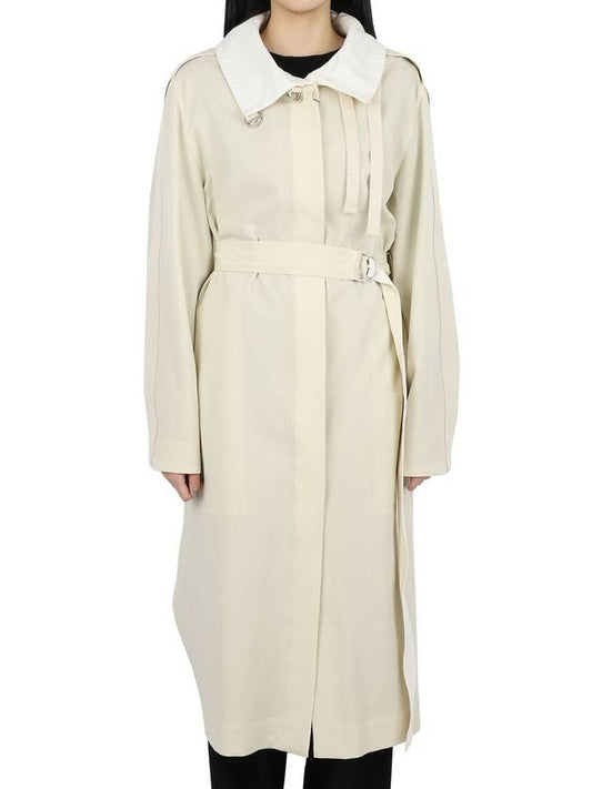 Women's Washed Wool Slit Long Single Coat Cream - LEMAIRE - BALAAN 2