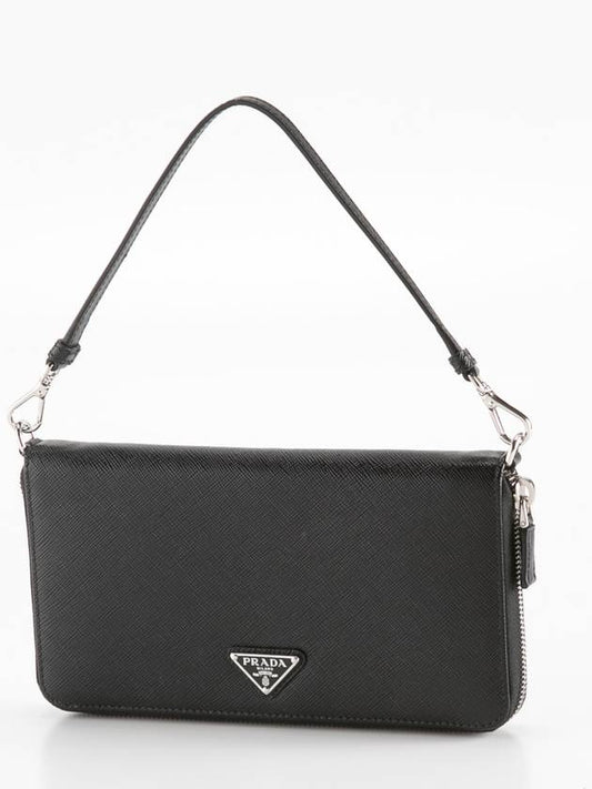 triangle logo saffiano document shoulder bag black - PRADA - BALAAN 2
