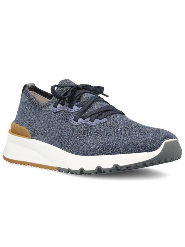 Stretch Knit Low Top Sneakers Blue - BRUNELLO CUCINELLI - BALAAN 3