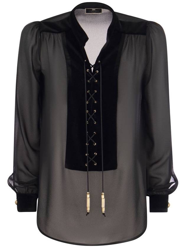 Viscose shirt with velvet plastron - ELISABETTA FRANCHI - BALAAN 1