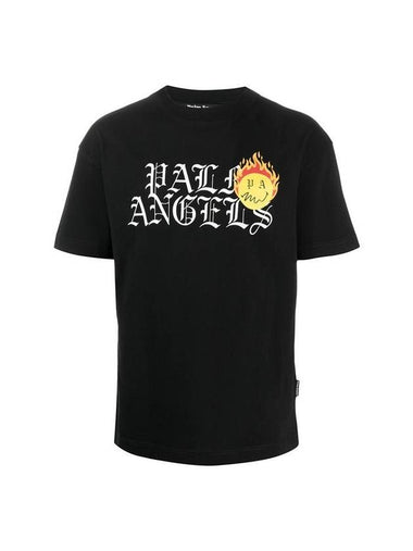 Burning Head Logo Short Sleeve T-Shirt Black - PALM ANGELS - BALAAN 1