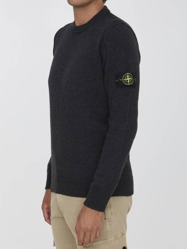 Logo Patch Lambswool Crewneck Knit Top Grey - STONE ISLAND - BALAAN 3