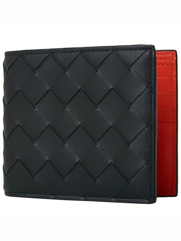 Men's Intrecciato Two Tone Leather Half Wallet Black - BOTTEGA VENETA - BALAAN 1