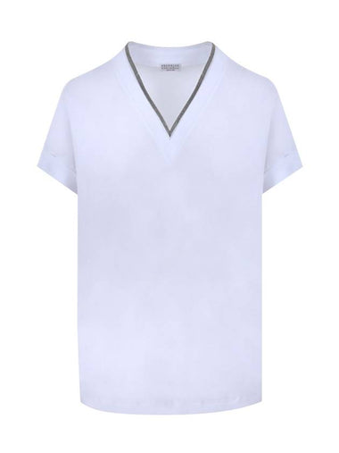 Monilli V-Neck Short Sleeve T-Shirt White - BRUNELLO CUCINELLI - BALAAN 1