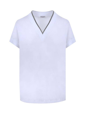 Monilli V-Neck Short Sleeve T-Shirt White - BRUNELLO CUCINELLI - BALAAN 1