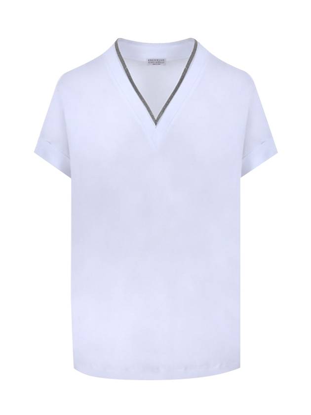 Monilli V-Neck Short Sleeve T-Shirt White - BRUNELLO CUCINELLI - BALAAN 1