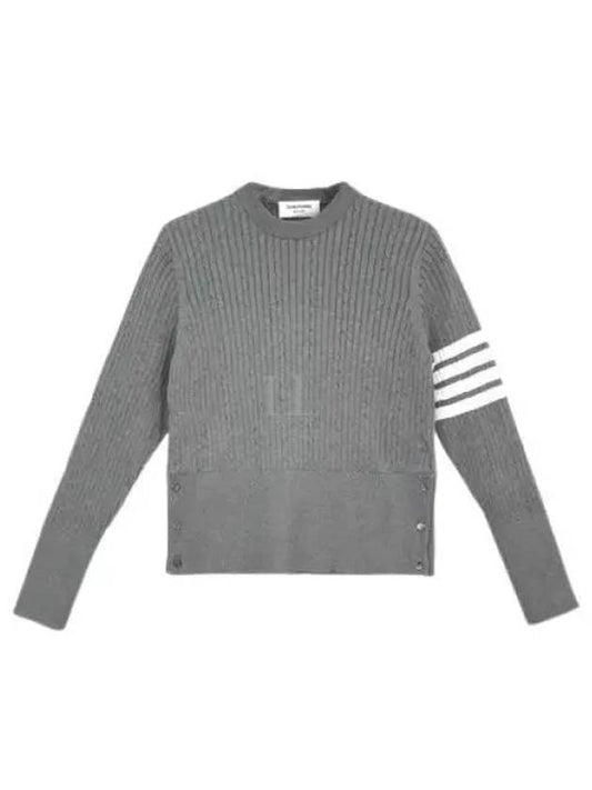 Baby Cable Cotton 4 Bar Crew Neck Knit Top Grey - THOM BROWNE - BALAAN 2