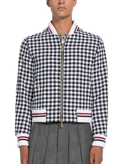 Gingham Boucle Knit Rib Cotton Bomber Jacket Navy - THOM BROWNE - BALAAN 2