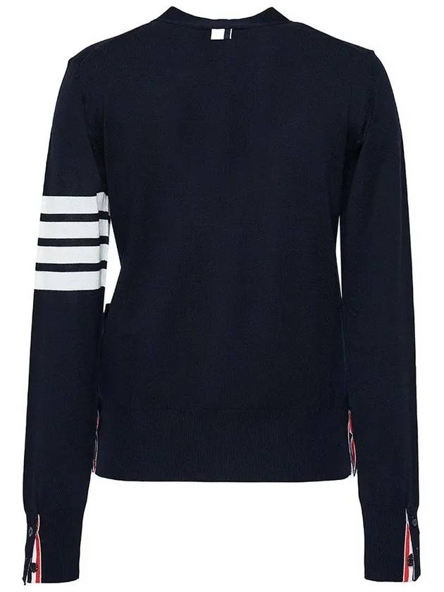 Sustainable Fine Merino Wool 4-Bar Relaxed Fit V-Neck Cardigan Navy - THOM BROWNE - BALAAN 3