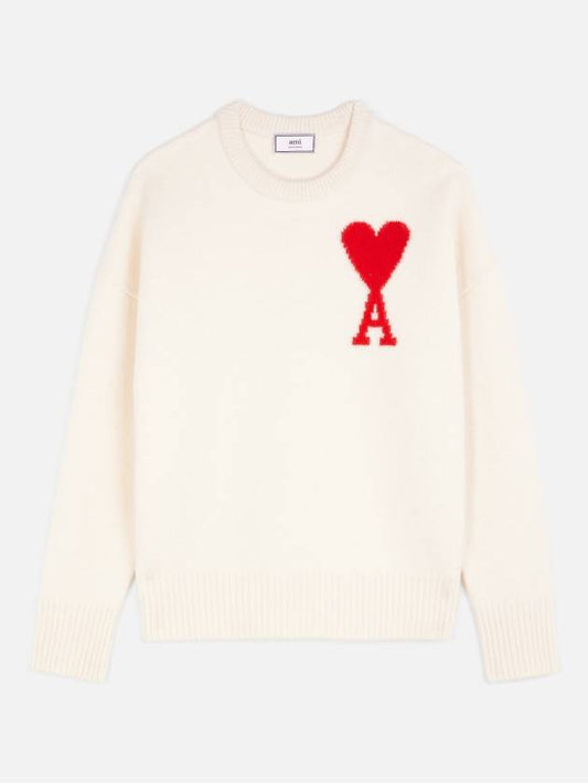 Big Heart Logo Knit Top White - AMI - BALAAN.