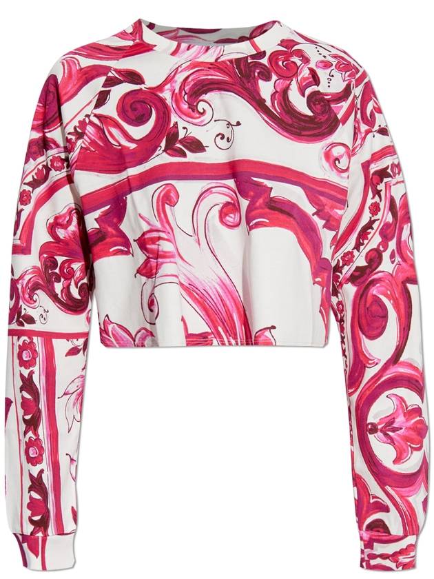 Dolce & Gabbana Short T-shirt With Majolica Pattern, Women's, Pink - DOLCE&GABBANA - BALAAN 1