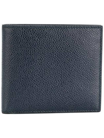 Classic Pebble Leather Half Wallet Navy - THOM BROWNE - BALAAN 1