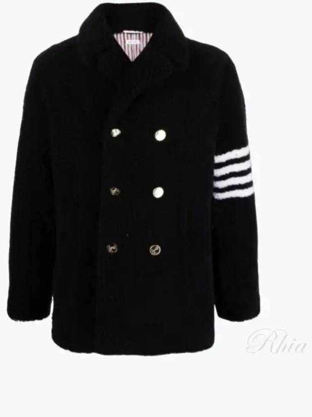 Men's 4 Bar Unconstructed Classic Shearling Double Coat Black - THOM BROWNE - BALAAN 2