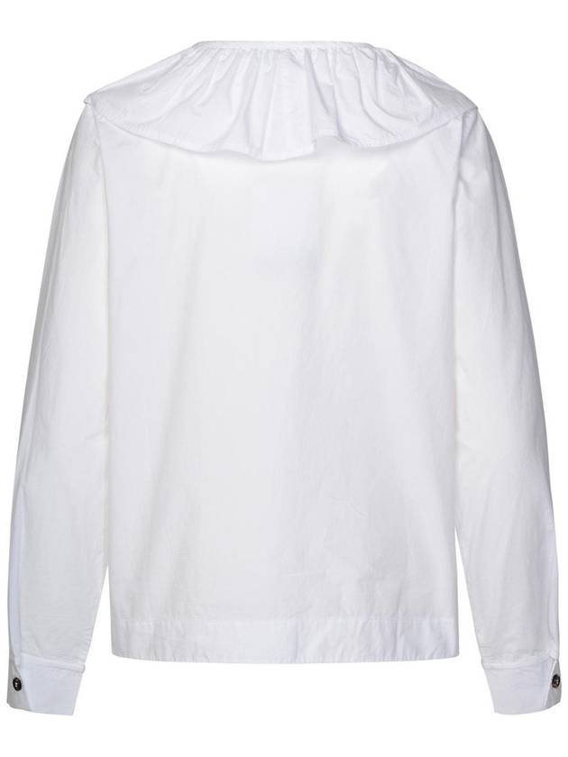 Cotton Poplin Ruffle V-Neck Blouse Bright White - GANNI - BALAAN 4