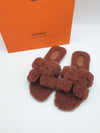 Oran Shearling Sandals Cognac - HERMES - BALAAN.