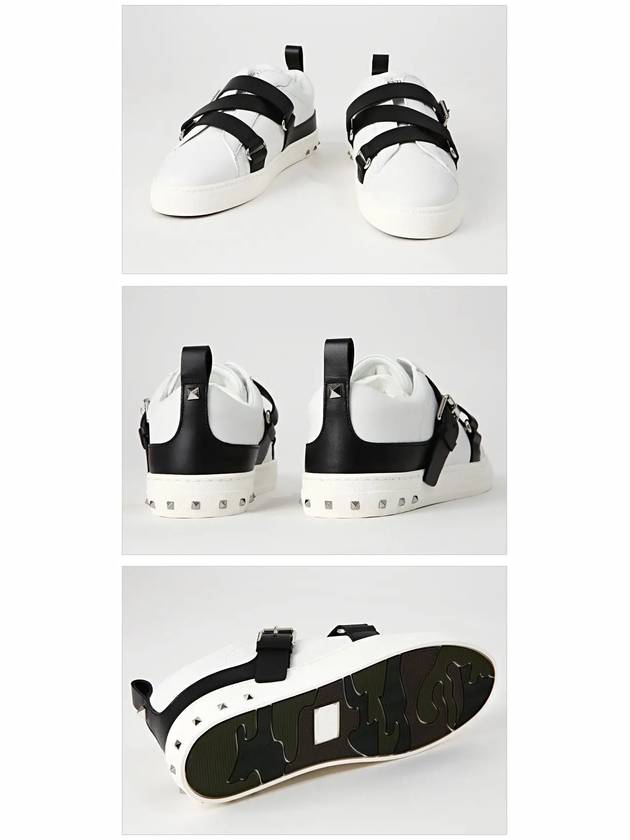 Women's Belted V-Punk Low Top Sneakers Black White - VALENTINO - BALAAN 4