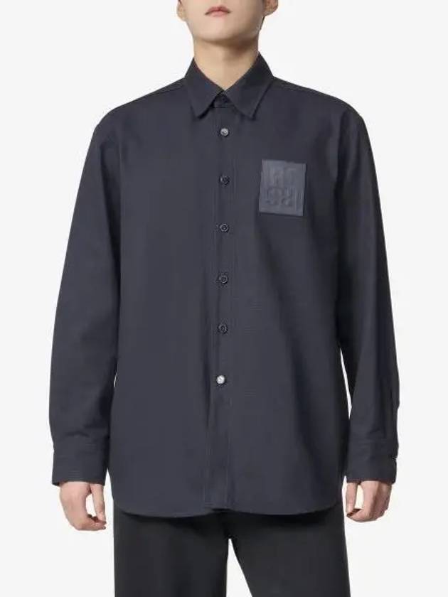 Straight fit leather patch denim shirt dark navy 231M2420044 - RAF SIMONS - BALAAN 1