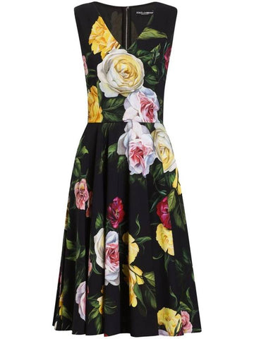 Dolce & Gabbana Peony And Rose-Print Cady Midi Dress With Circle Skirt Clothing - DOLCE&GABBANA - BALAAN 1