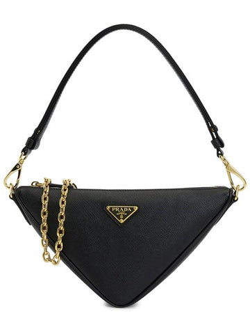 Triangle Saffiano Leather Shoulder Bag Black - PRADA - BALAAN 1