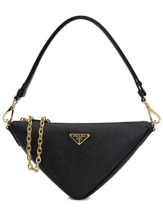 Triangle Saffiano Leather Shoulder Bag Black - PRADA - BALAAN 1