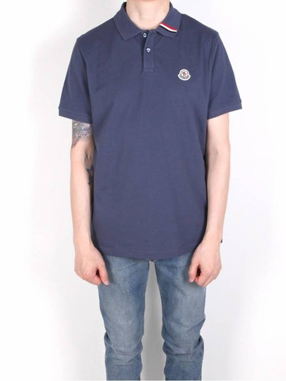 Logo Patch Short Sleeve Polo Shirt Blue - MONCLER - BALAAN 2