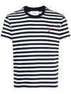 Small Heart Logo Striped Cotton Short Sleeve T-Shirt White Navy - AMI - BALAAN 1