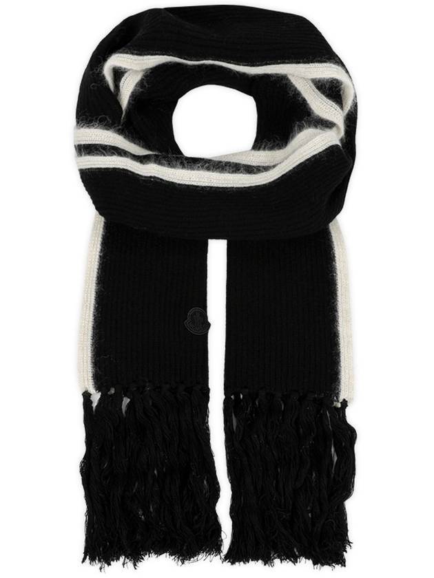 Logo Patch Fringe Muffler Black - MONCLER - BALAAN 1