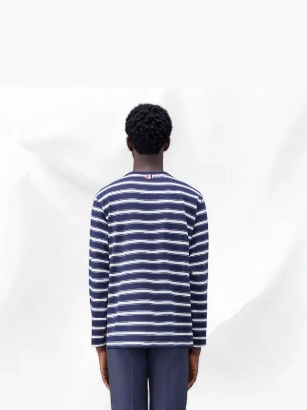 Stripe Jersey Oversized Long Sleeve T-Shirt Navy - THOM BROWNE - BALAAN 4