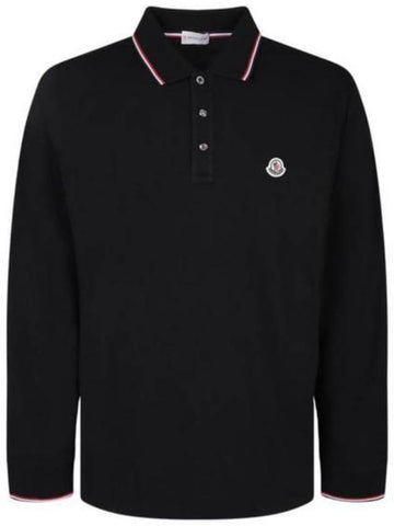 Logo Patch Cotton Long Sleeve Polo Shirt Black - MONCLER - BALAAN 1