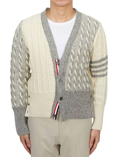 Funmix Donnyroll Cable 4 Bar V-Neck Cardigan White - THOM BROWNE - BALAAN 2