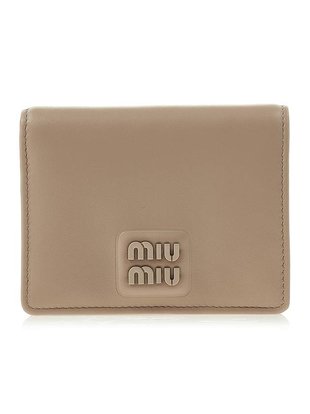 Logo Small Leather Half Wallet Beige - MIU MIU - BALAAN 1