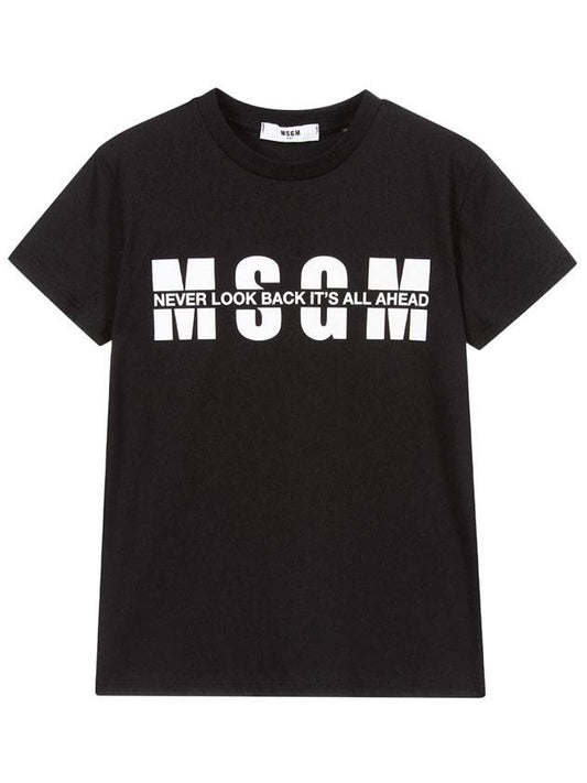 Women's Logo Lettering Short Sleeve T-Shirt Black - MSGM - BALAAN.