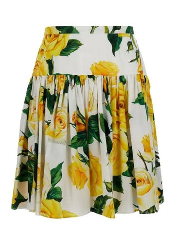 Floral Motif Pleated Skirt Yellow - DOLCE&GABBANA - BALAAN 1