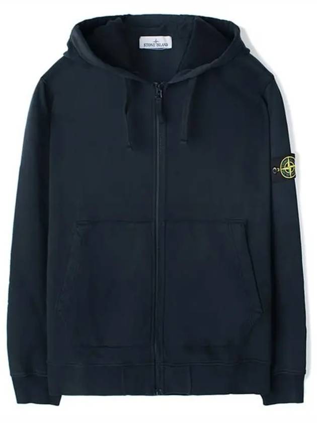 Cotton Fleece Garment Dyed Zip Up Hoodie Navy - STONE ISLAND - BALAAN 2