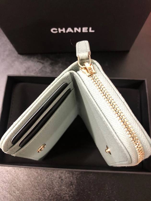 Classic snap zipper card wallet AP1958 caviar mint gold plated - CHANEL - BALAAN 4