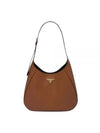 Topstitching Triangle Logo Large Leather Shoulder Bag Brown - PRADA - BALAAN 1