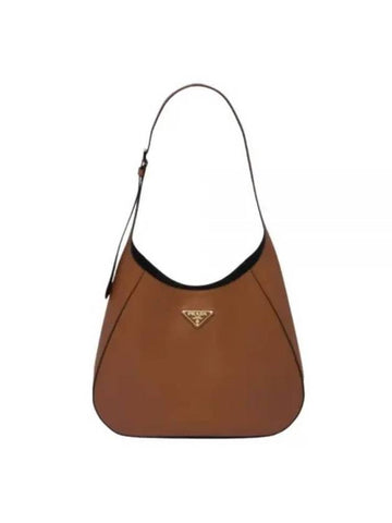 Topstitching Triangle Logo Large Leather Shoulder Bag Brown - PRADA - BALAAN 1