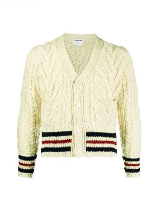 Aran Cable Classic Mohair Cardigan White - THOM BROWNE - BALAAN 2