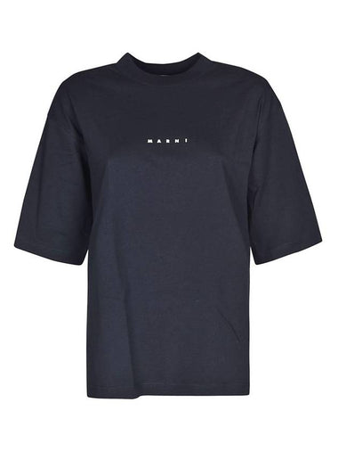 Logo Cotton Short Sleeve T-Shirt Navy - MARNI - BALAAN 1