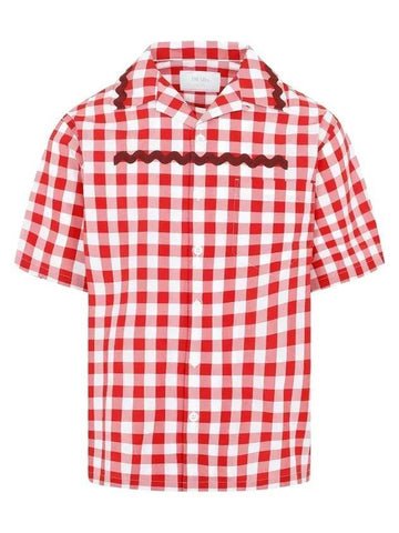 Check Short Sleeve Shirt Red - PRADA - BALAAN 1