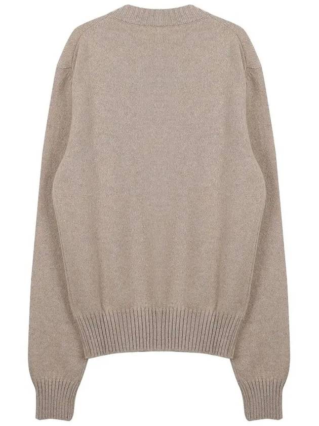 Chain Stitch Heart Logo Cashmere Knit Top Beige - AMI - BALAAN 3