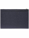 4-Bar Leather Small Clutch Bag Navy - THOM BROWNE - BALAAN 3