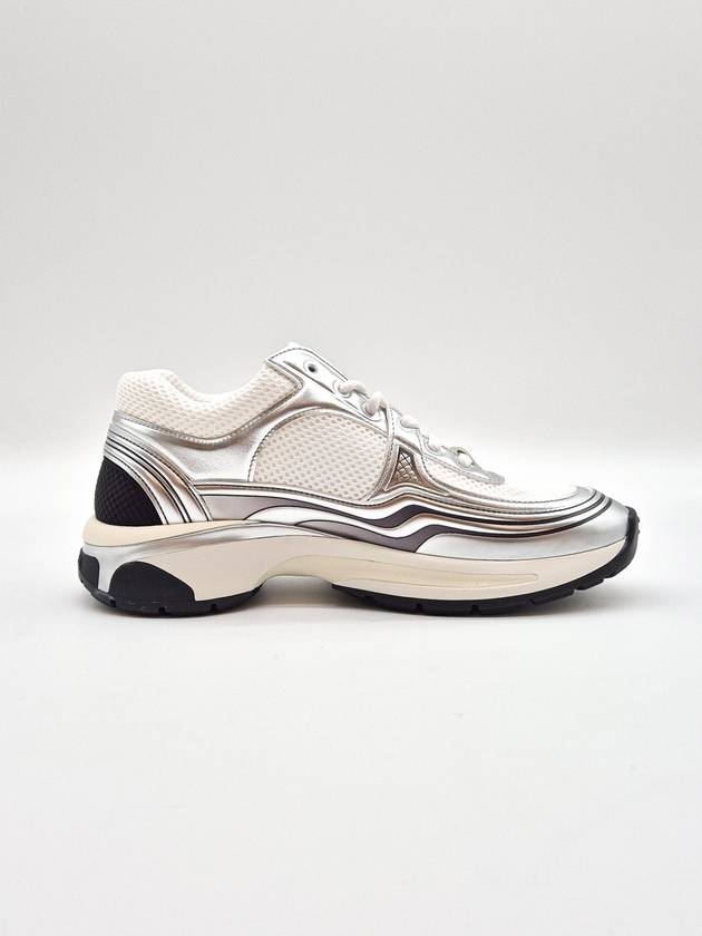 Fabric Laminated Low Top Sneakers Silver - CHANEL - BALAAN 5