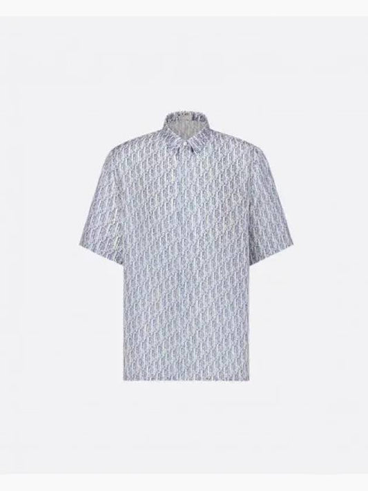 Striped Oblique Silk Short Sleeve Shirt Blue - DIOR - BALAAN 2