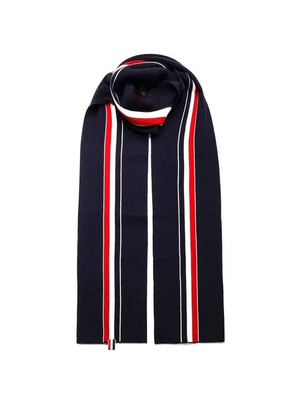 Men's Three Stripes Wool Muffler Navy - THOM BROWNE - BALAAN.