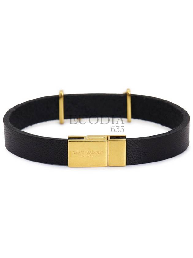 Monogram Logo Leather Bracelet Black - SAINT LAURENT - BALAAN 3