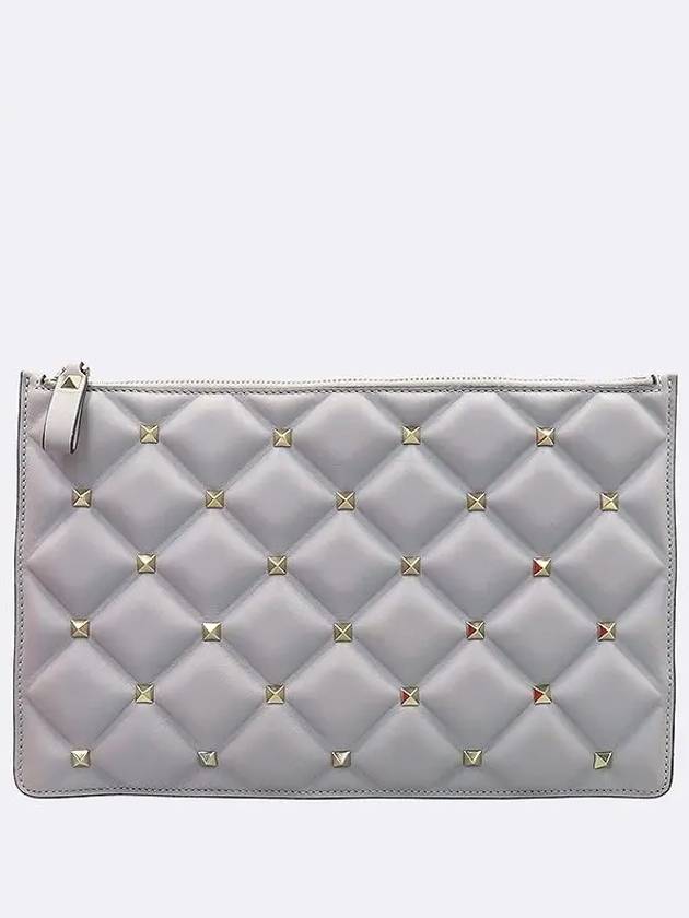 SW2P0Q70NAP Gray Leather Candy Stud Clutch - VALENTINO - BALAAN 2