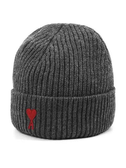 Heart Logo Wool Beanie Heather Grey - AMI - BALAAN 2