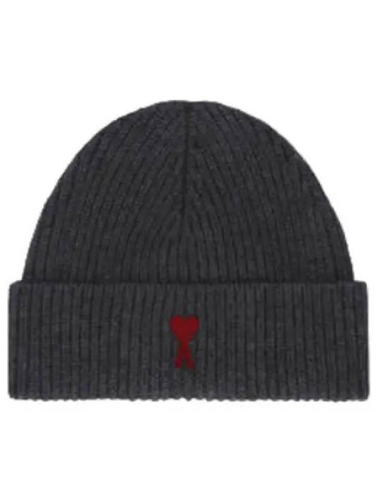 Heart Logo Beanie Gray Hat - AMI - BALAAN 1